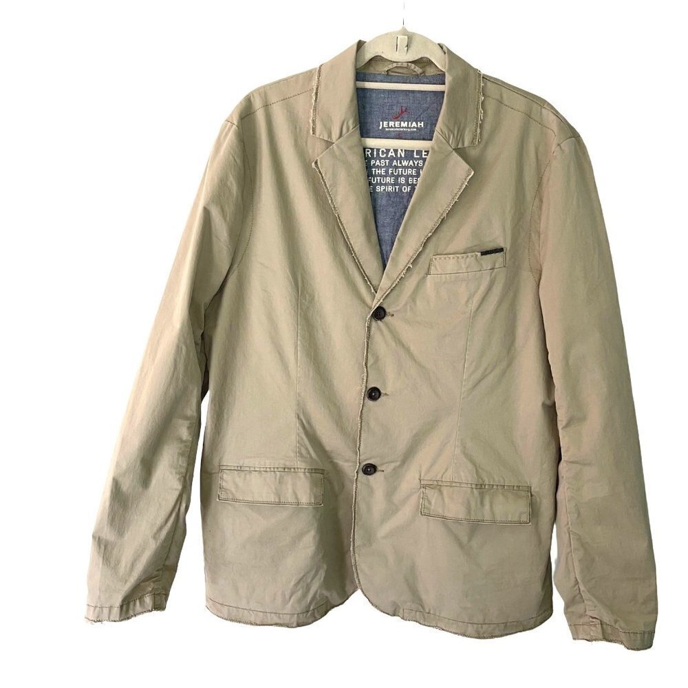 Jeremiah American Legacy Blazer Mens Size Large L Cotton Lined Flap Pockets Tan
